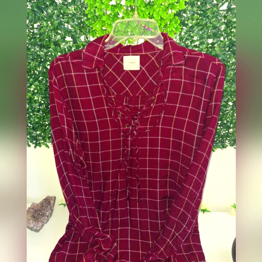 Women's Burgundy Plaid Top